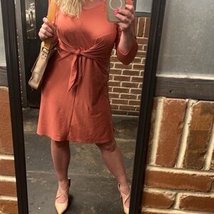 Tie-Front Mini Dress in Peachy-Rose